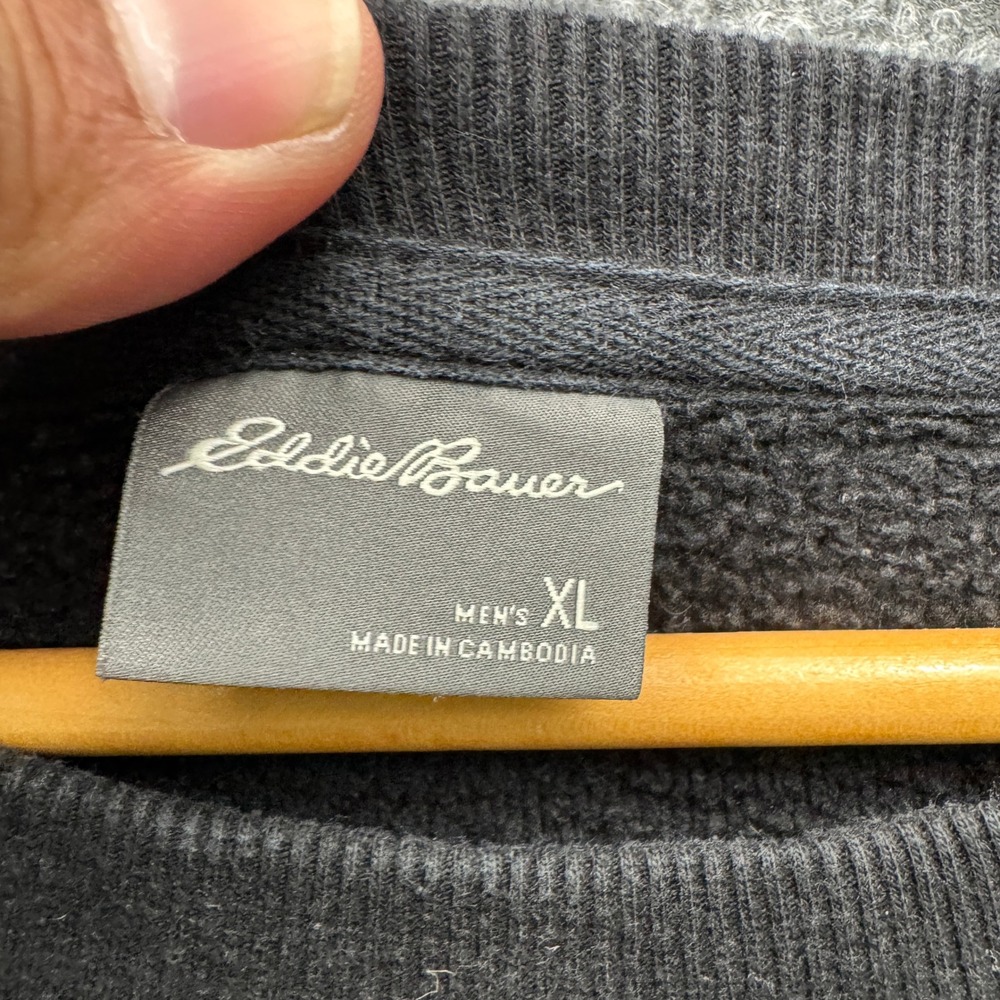 Eddie Bauer Sweatshirt Mens XL Black Long Sleeve V-Stitch Fleece Pullover Casual - Picture 2 of 11